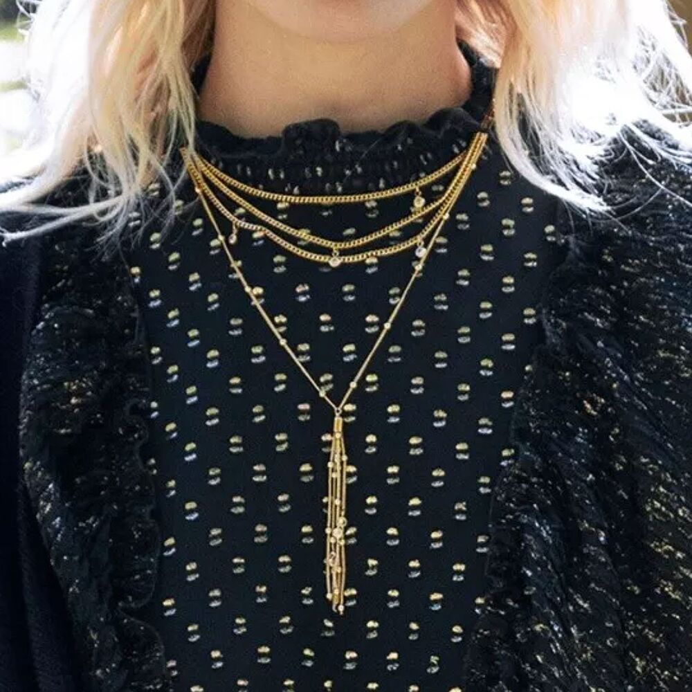 Ettika X Rachel Zoe Chloe Tassel Necklace Yellow Gold Layered Lariat Collar - Picture 7 of 10